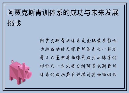 阿贾克斯青训体系的成功与未来发展挑战